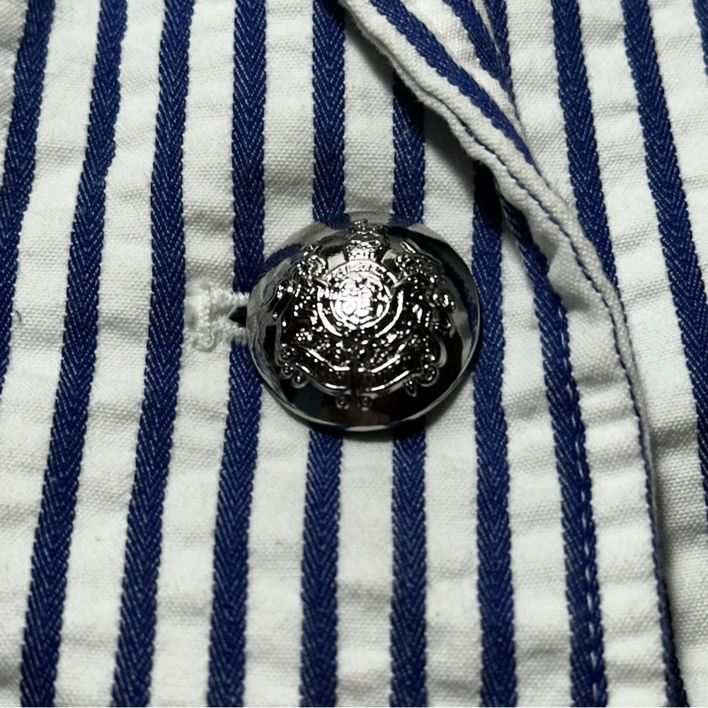 Lauren Ralph Lauren Seersucker Striped Blazer Blue White 12 Petite Like New